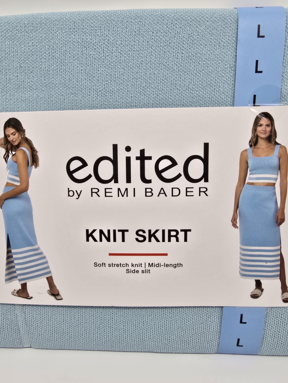 edited by Remi Bader Light Blue Knit Midi Skirt Large